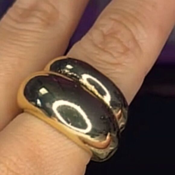 NEW Chunky 2 Double Dome Statement Ring 18K Yellow Gold Plated Size 8 - Picture 8 of 8